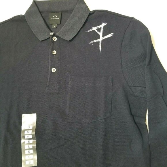 Armani‎ Exchange Men's Long Sleeve Pique Polo Shirt Cotton Button Up - Picture 6 of 9